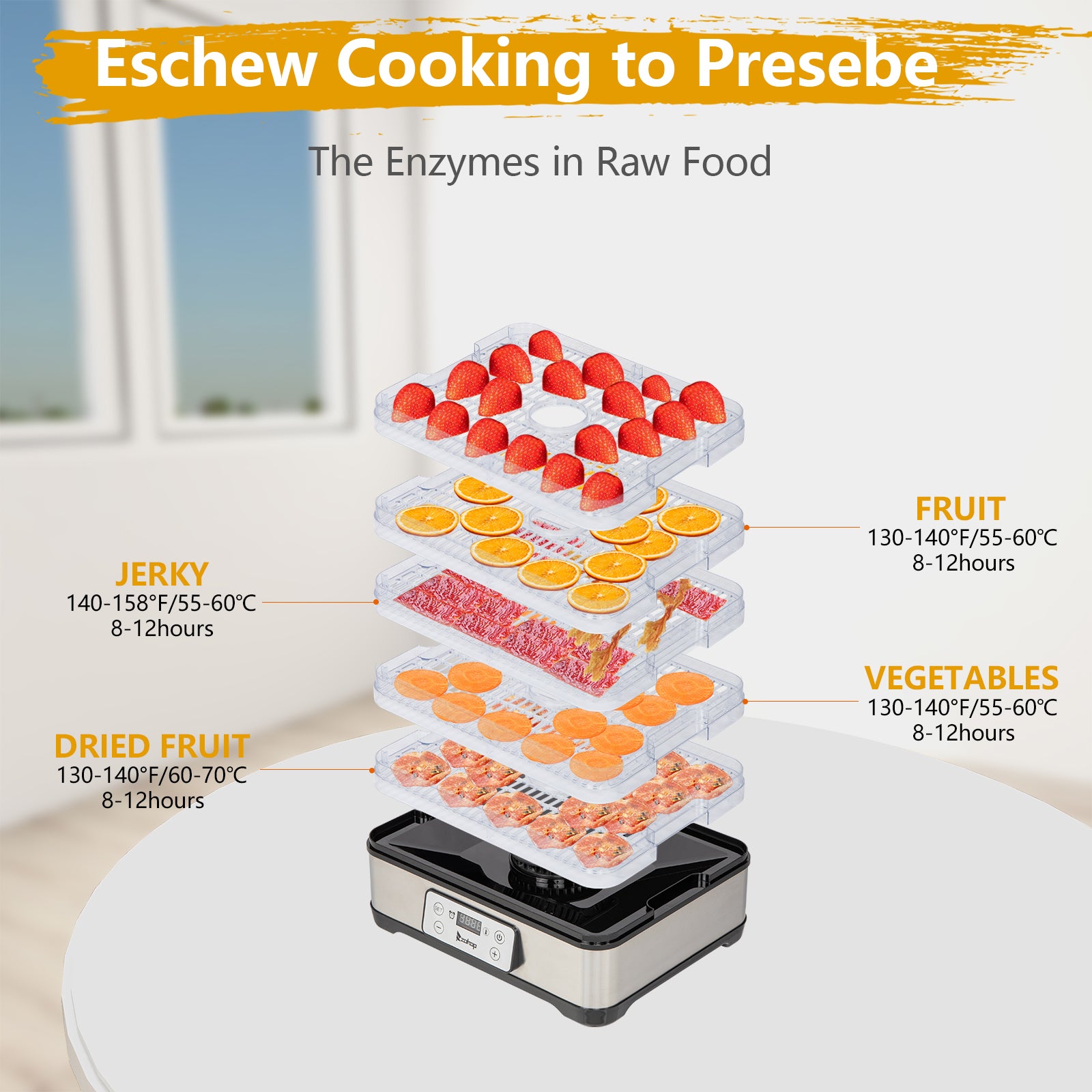 Large Capacity Fruit Dehydrator with Movable Trays