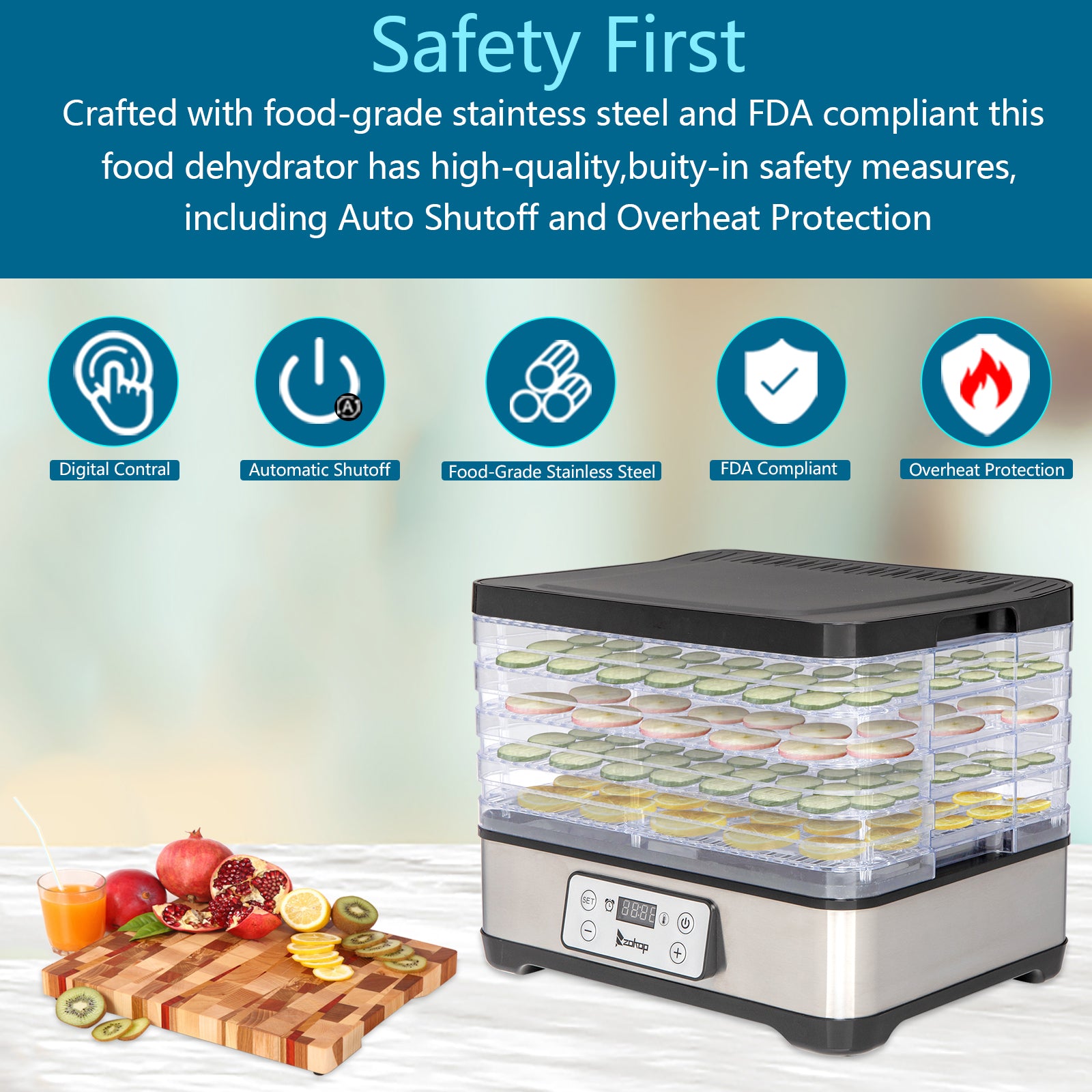 Large Capacity Fruit Dehydrator with Movable Trays