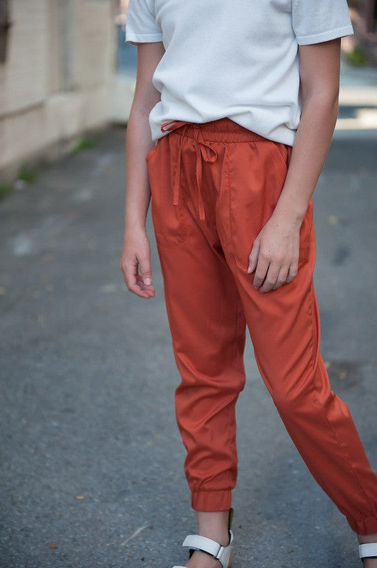 UPTOWN Lightweight Joggers in Burnt Orange - Vegan Indulgence