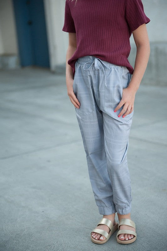 UPTOWN Lightweight Joggers in Grey Plaid - Vegan Indulgence