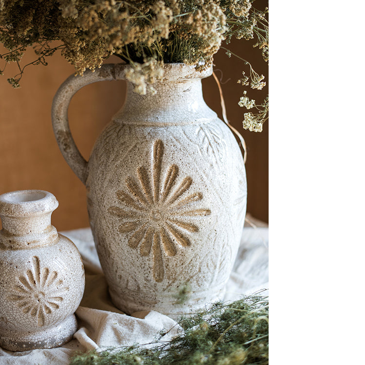 Carved Floral Vase in White