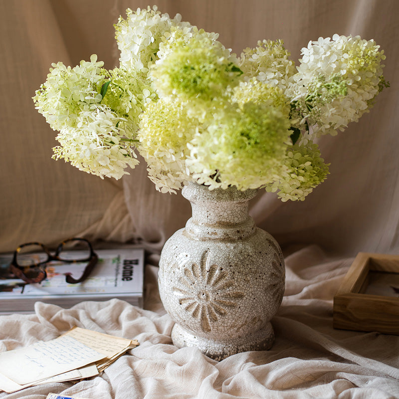 Carved Floral Vase in White