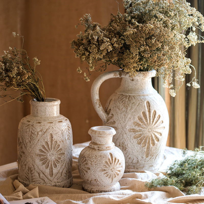 Carved Floral Vase in White