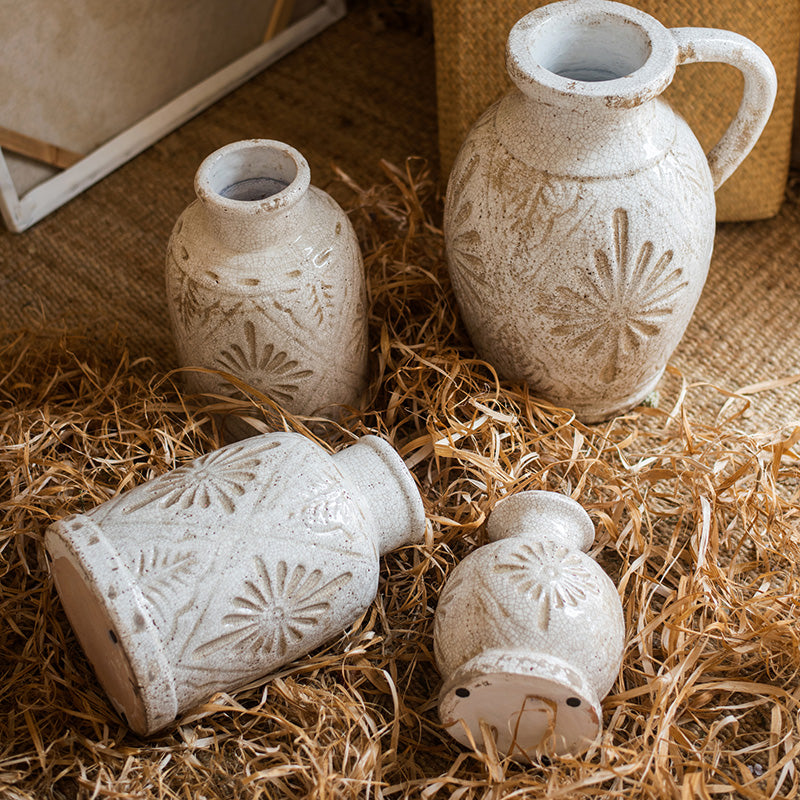 Carved Floral Vase in White