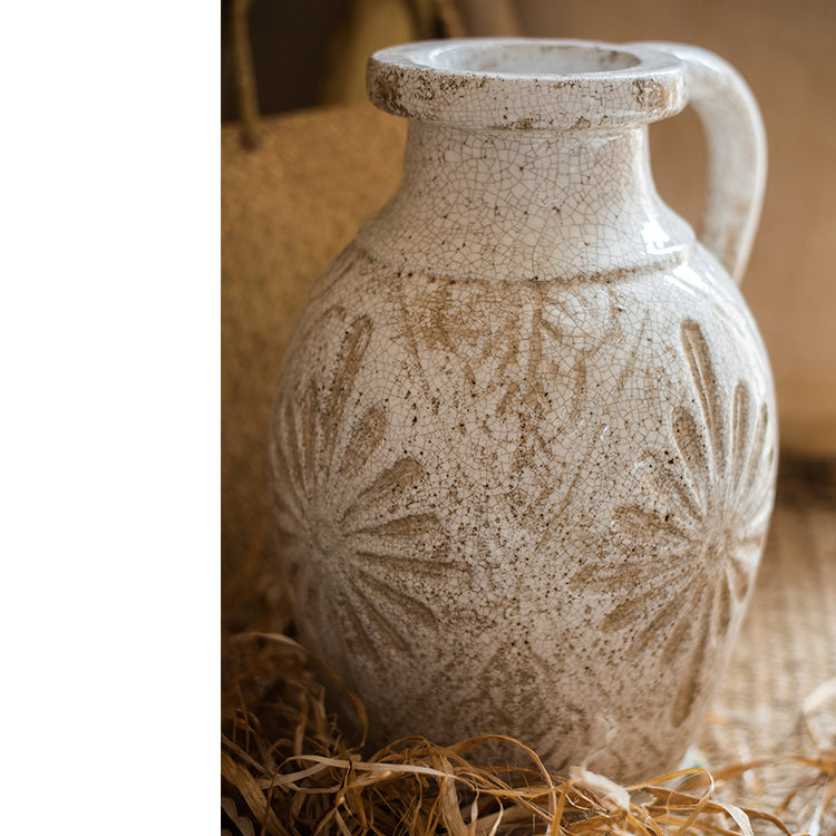 Carved Floral Vase in White