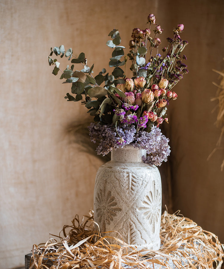 Carved Floral Vase in White