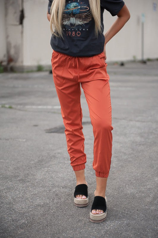 UPTOWN Lightweight Joggers in Burnt Orange - Vegan Indulgence