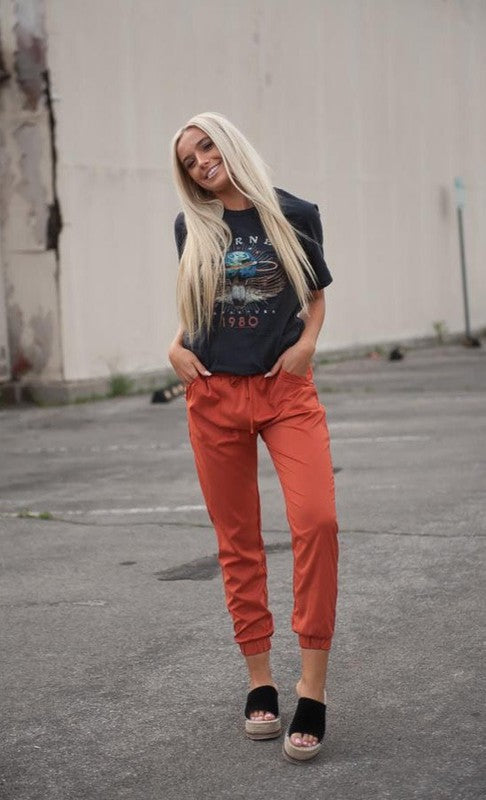 UPTOWN Lightweight Joggers in Burnt Orange - Vegan Indulgence